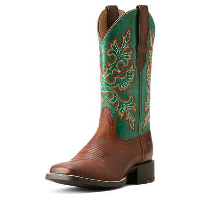 Ariat | Women's Round Up | Wide Square Toe | StretchFit Western Boot | Arizona Brown