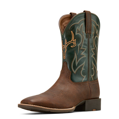 Ariat | Men's Sport Outdoor | Cowboy Boot | Brown Oiled Rowdy/Tack Green