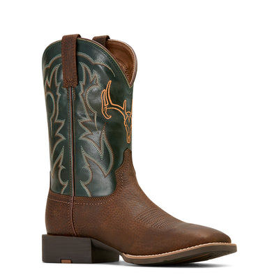 Ariat | Men's Sport Outdoor | Cowboy Boot | Brown Oiled Rowdy/Tack Green