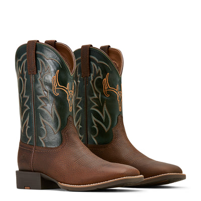Ariat | Men's Sport Outdoor | Cowboy Boot | Brown Oiled Rowdy/Tack Green