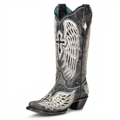 Corral Angel Wings Cross with Studs Black