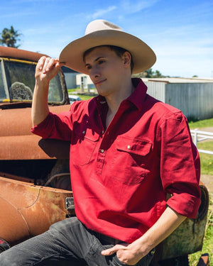 Burke & Wills Men's Flinders Shirt | Burgundy - Outback Traders Australia