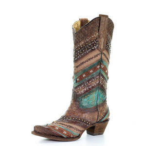 Corral | Turquoise Brown Embroidery and Studs | Blue Brown - Outback Traders Australia