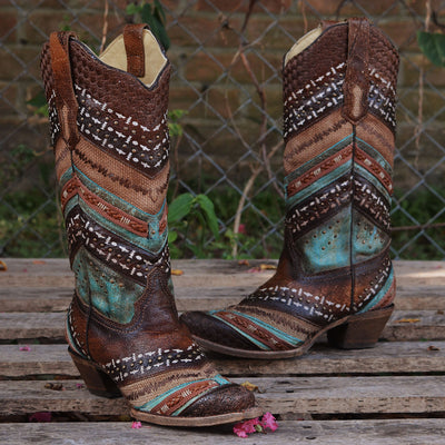 Corral | Turquoise Brown Embroidery and Studs | Blue Brown - Outback Traders Australia