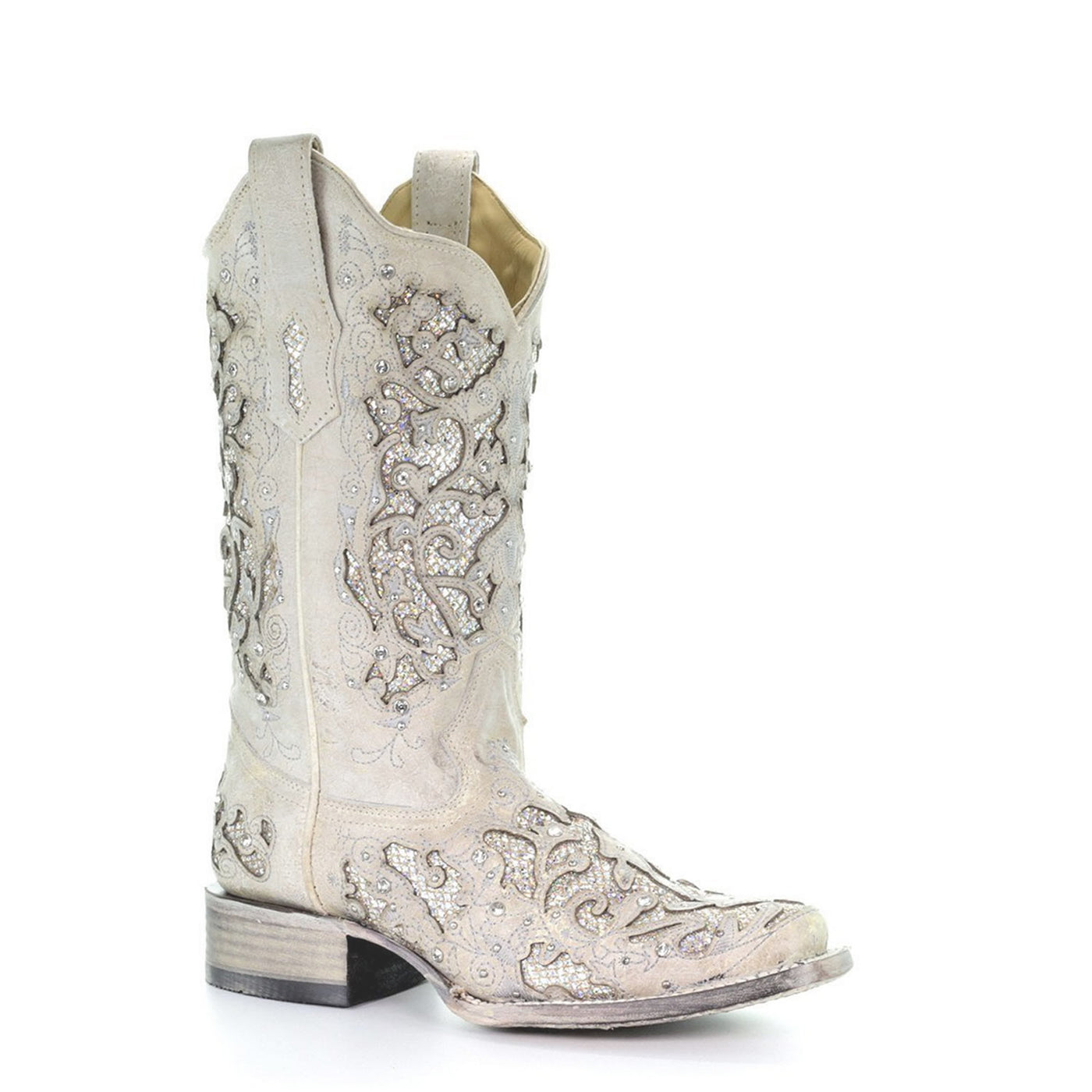 Corral | Glitter Inlay & Crystals SQ. Toe | White - Outback Traders Australia