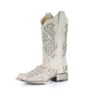Corral | Glitter Inlay & Crystals SQ. Toe | White - Outback Traders Australia