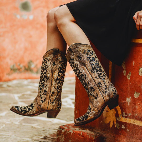 Corral Boho Cowgirl Boots Black Brown Crystal Inlay Outback