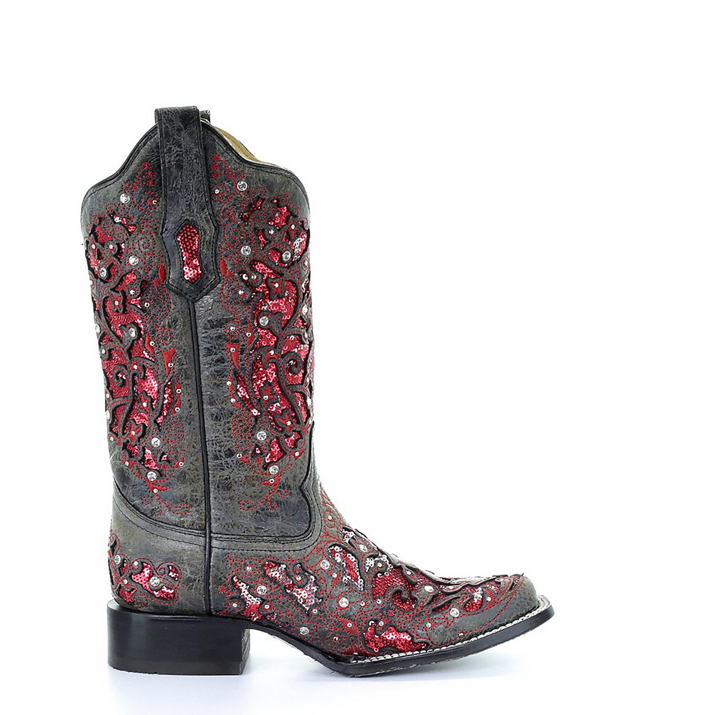 Corral | Red Glitter & Crystals SQ. Toe | Grey - Outback Traders Australia