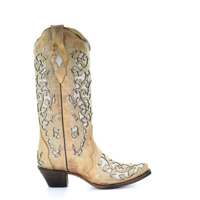 Corral | Inlay&Flowered Embroidery & Studs & Crystals | Beige - Outback Traders Australia