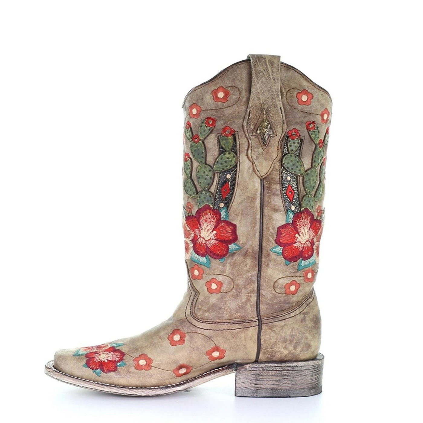 Corral | Cactus Overlay & Embroidery |Narrow Sq. Toe | Taupe