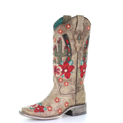 Corral | Cactus Overlay & Embroidery |Narrow Sq. Toe | Taupe