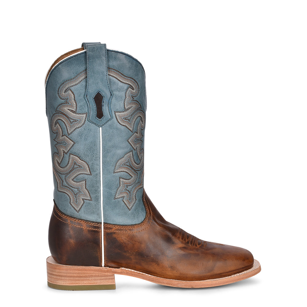 Corral Men's | Wide Square Toe | Honey/Blue Embroidery