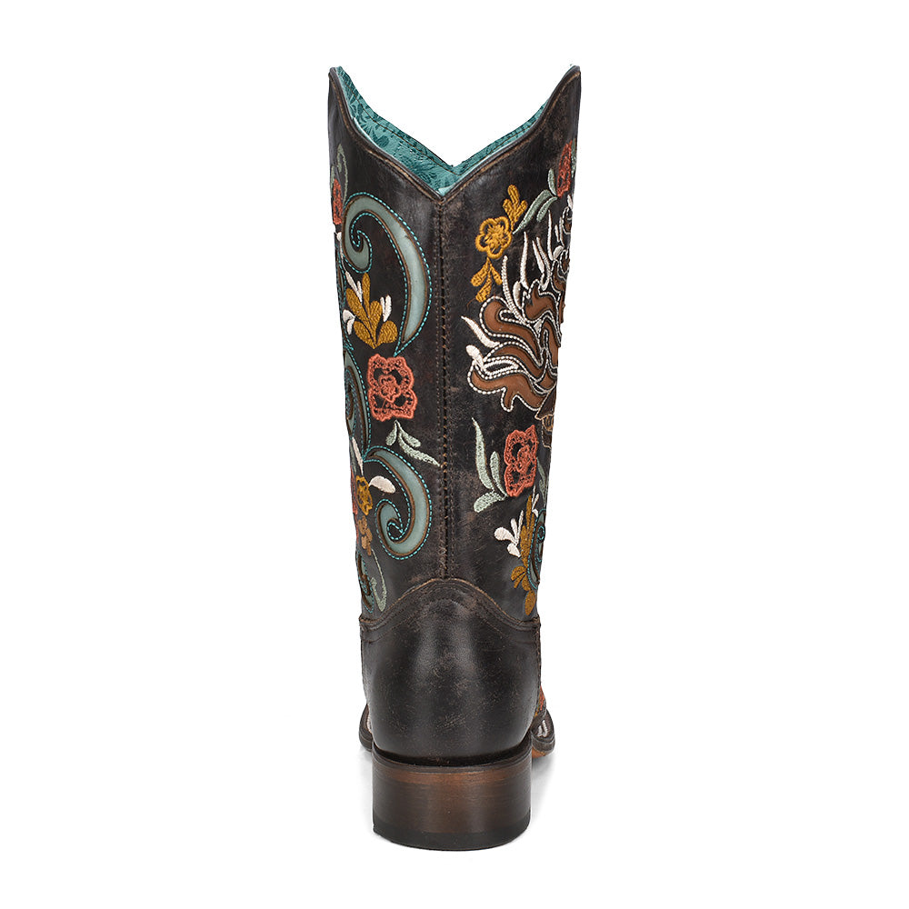 Corral | Floral Horse Inlay Tall Sq.Toe | Black - Outback Traders Australia
