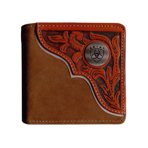 Ariat Bi-Fold Wallet Tooled Overlay | Dark Tan - Outback Traders Australia