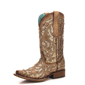 Corral | Glitter Inlay & Studs SQ. Toe | Orix Brown - Outback Traders Australia