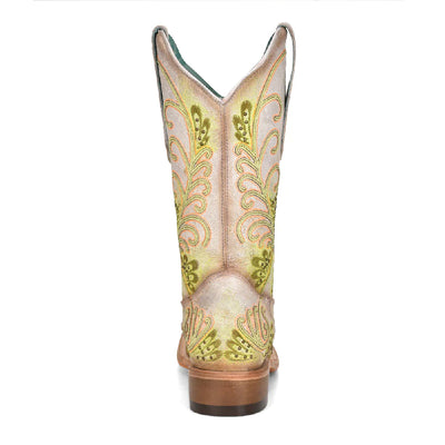 Corral | Overlay & Fluorescent Embroidery & Studs | Sq. Toe | White/Green