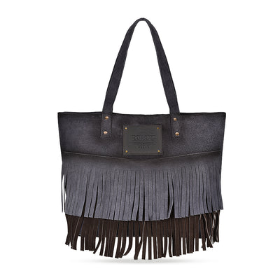 Corral Grey Chocolate Zipper & Fringes Purse - Outback Traders Australia