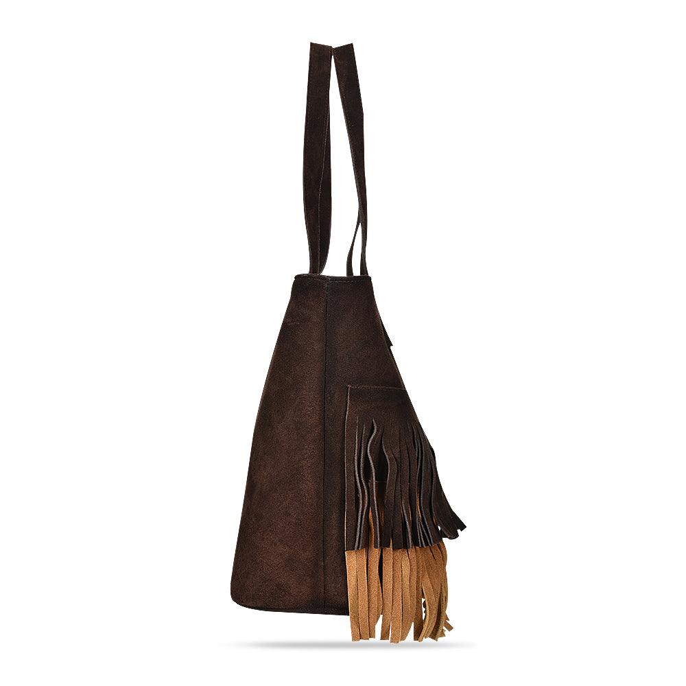 Corral | Fringed Tote Bag | Chocolate Straw