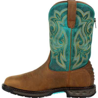 Georgia | Women's Carbo-Tec LT Waterproof Pull-On Boot | Brown / Teal - Outback Traders Australia