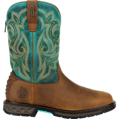 Georgia | Women's Carbo-Tec LT Waterproof Pull-On Boot | Brown / Teal - Outback Traders Australia