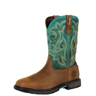 Georgia | Women's Carbo-Tec LT Waterproof Pull-On Boot | Brown / Teal - Outback Traders Australia