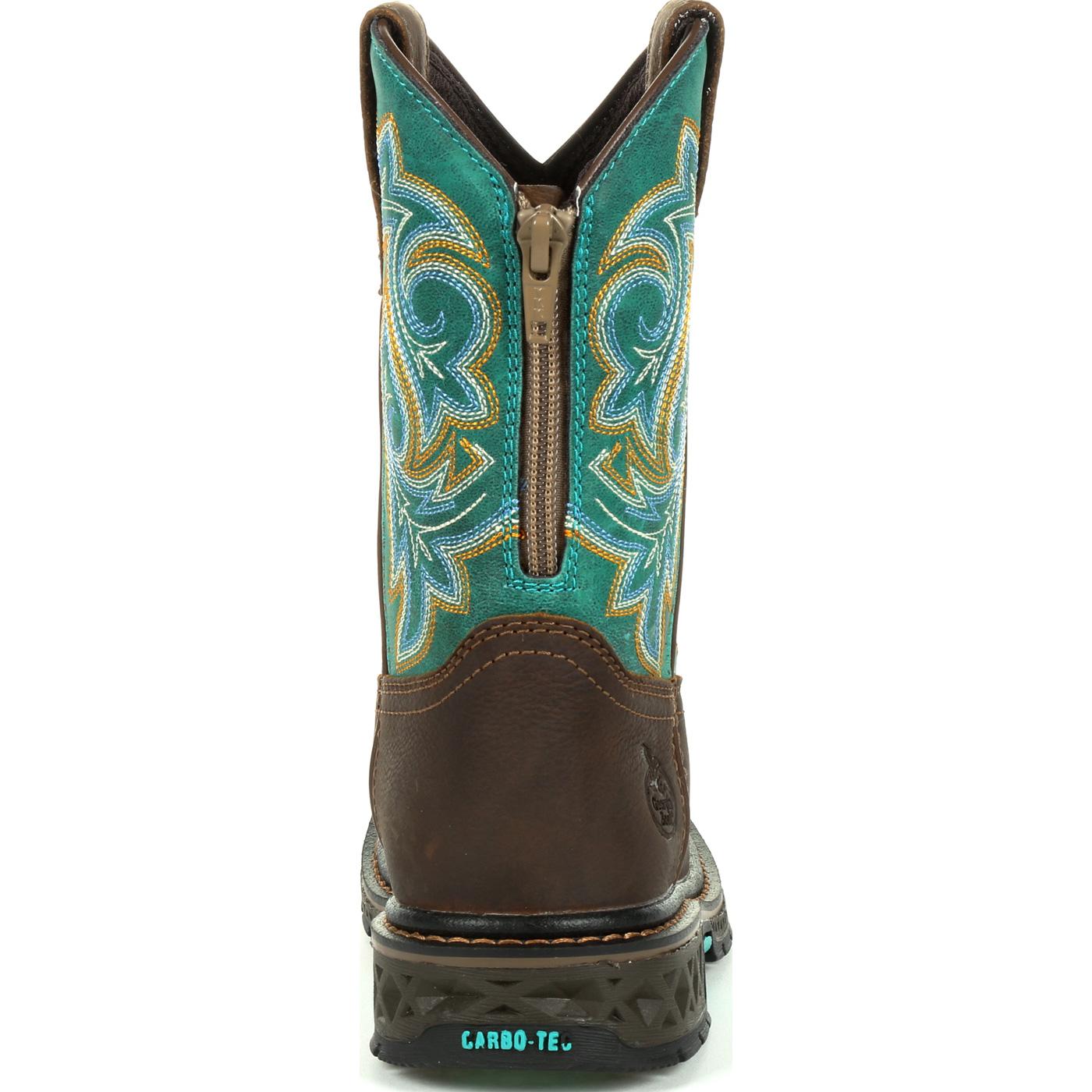 Georgia | Little Kid's Carbo-Tec LT Pull-On Boot | Brown / Turquoise - Outback Traders Australia