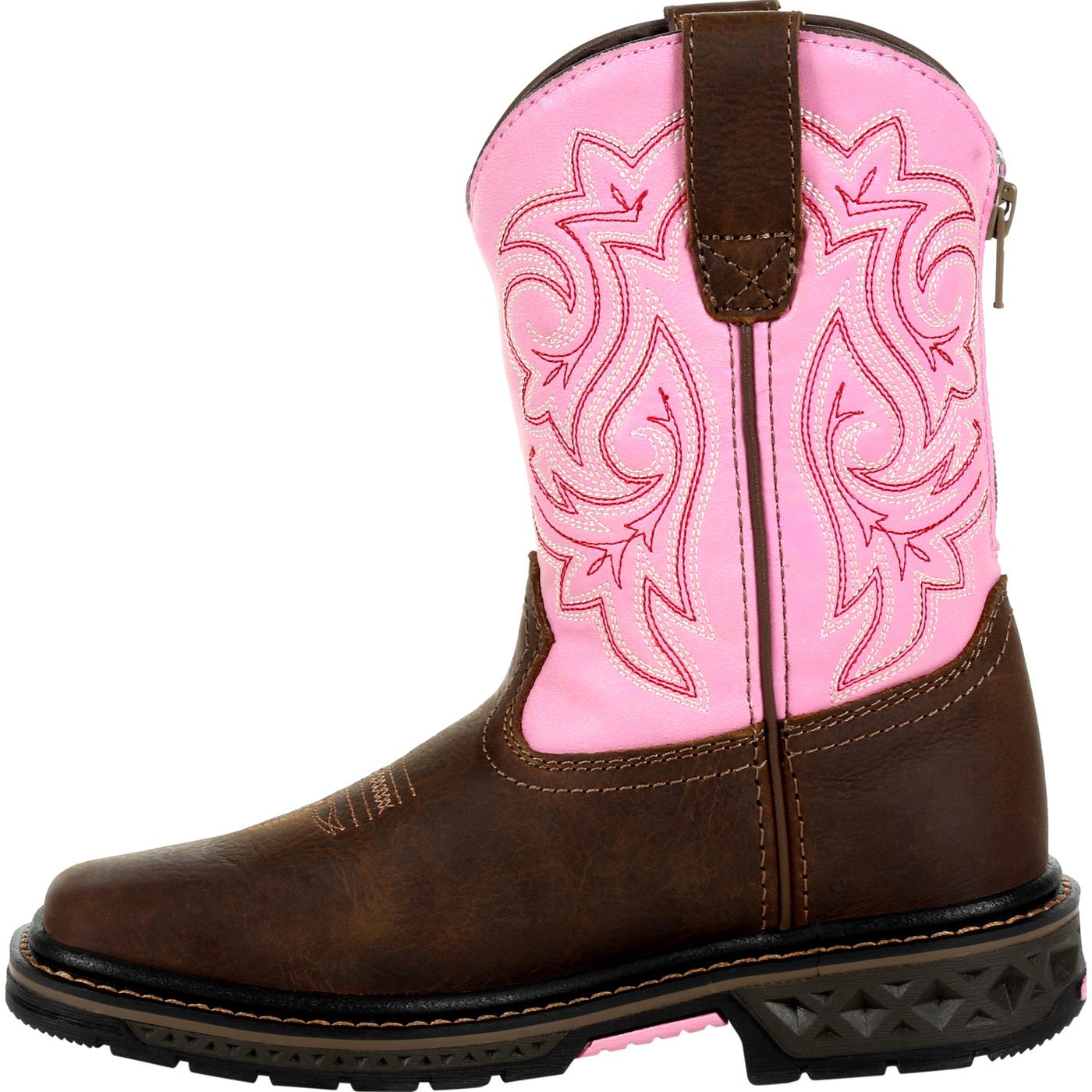 Georgia | Little Kid's Boot Carbo-Tec LT Pull On Boot | Brown / Pink - Outback Traders Australia
