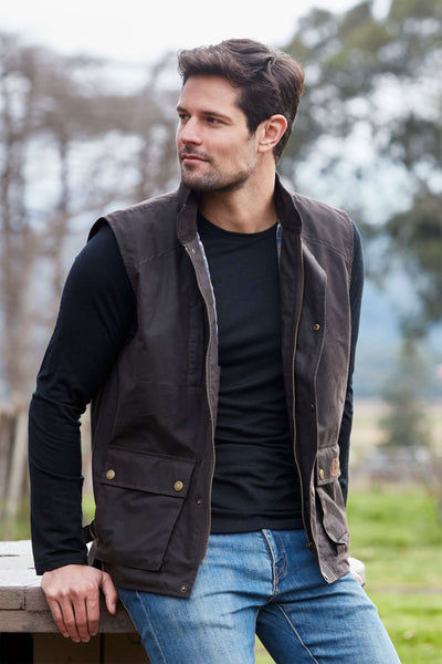 Burke Wills Men's Capricorn Oilskin Vest Brown