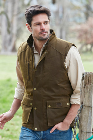 Burke & Wills Men's Derwent Oilskin Vest | Bronze - Outback Traders Australia