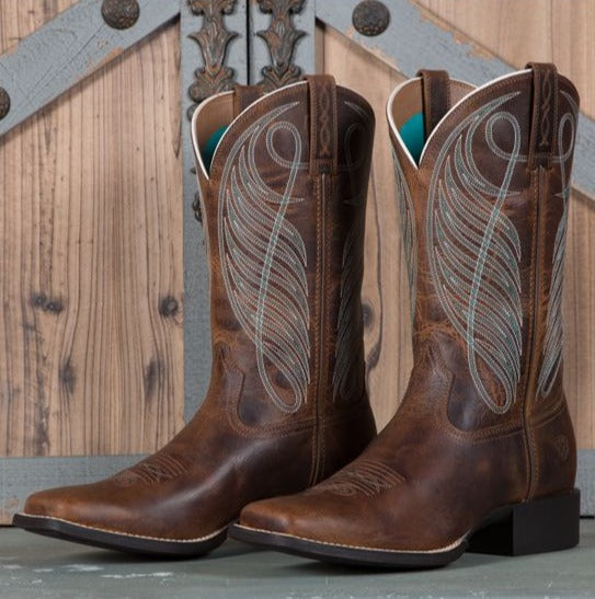 Ariat | Women's Round Up Wide Square Toe Powder Brown - Outback Traders Australia