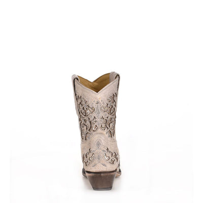 Corral | Glitter Inlay & Crystals Ankle Boots |  White - Outback Traders Australia