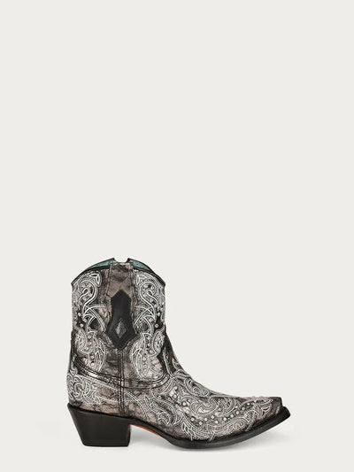 Corral | Embroidery & Crystals |Ankle Boot| Black/White