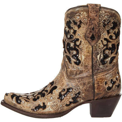 Corral | Inlay & Embroidery & Studs & Crystals Ankle Boot | Brown