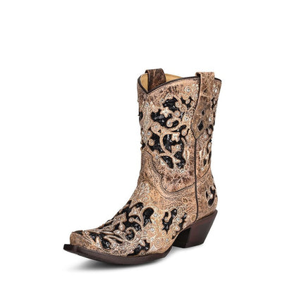 Corral | Inlay & Embroidery & Studs & Crystals Ankle Boot | Brown